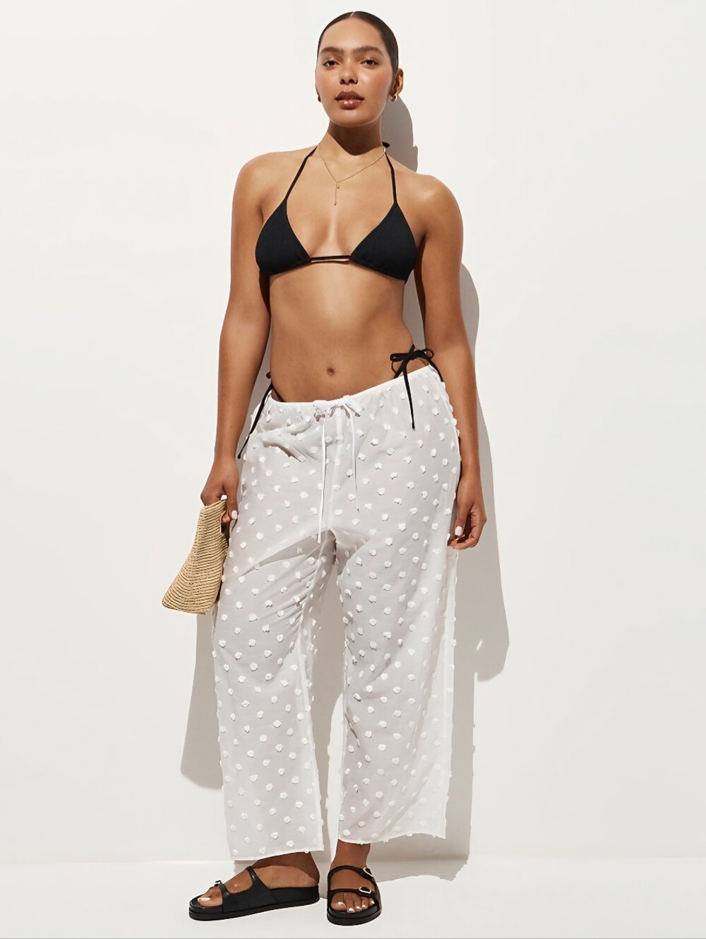 J.Crew Women’s White Textured Beach Pants with pom-poms Sz M $98 Bohemian